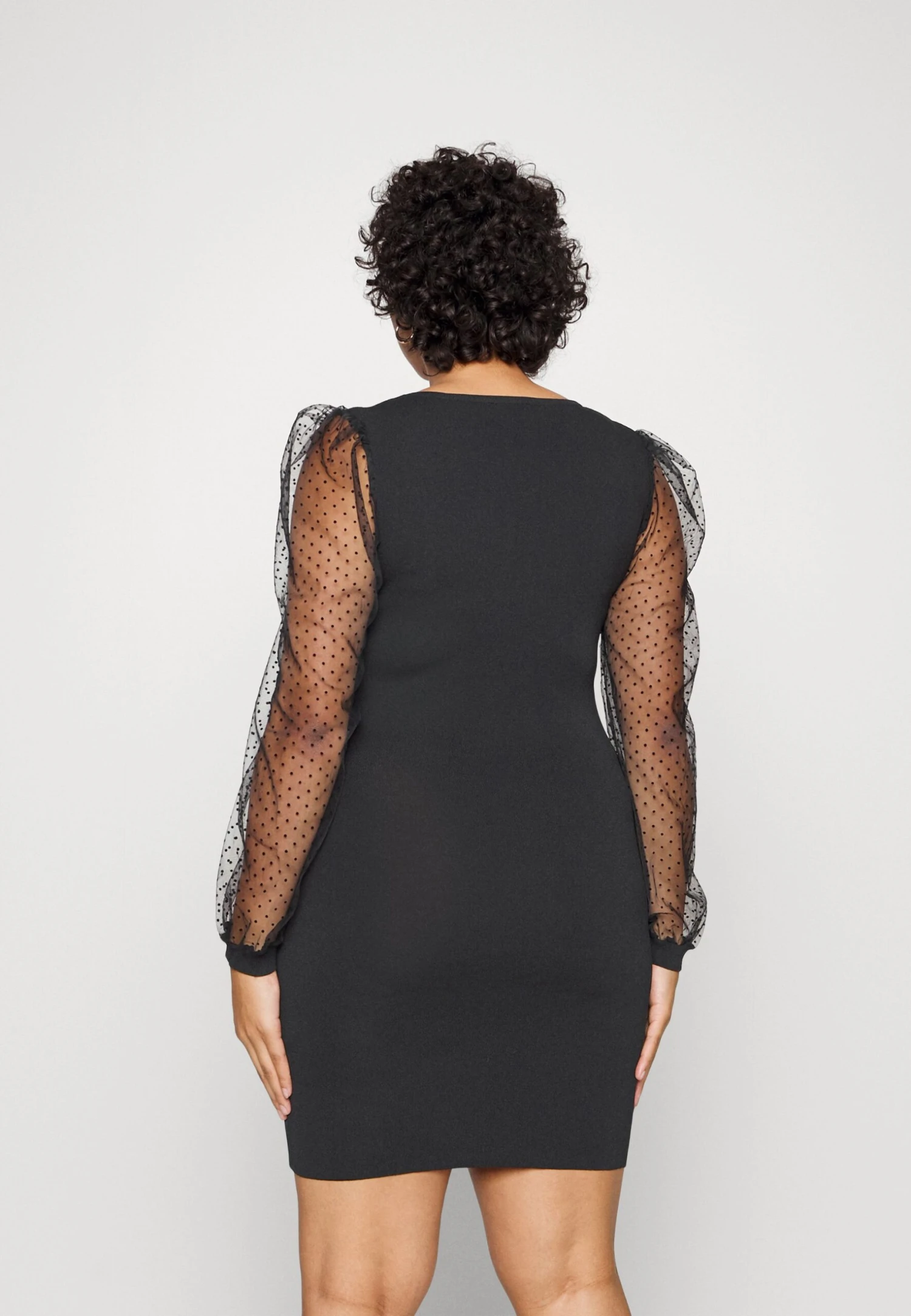 Bodycon Sleeves Low Neck Mini Dress- Jumper Dress - Black 3 Bodycon Sleeves Low Neck Mini Dress- Jumper Dress - Black - Image 3