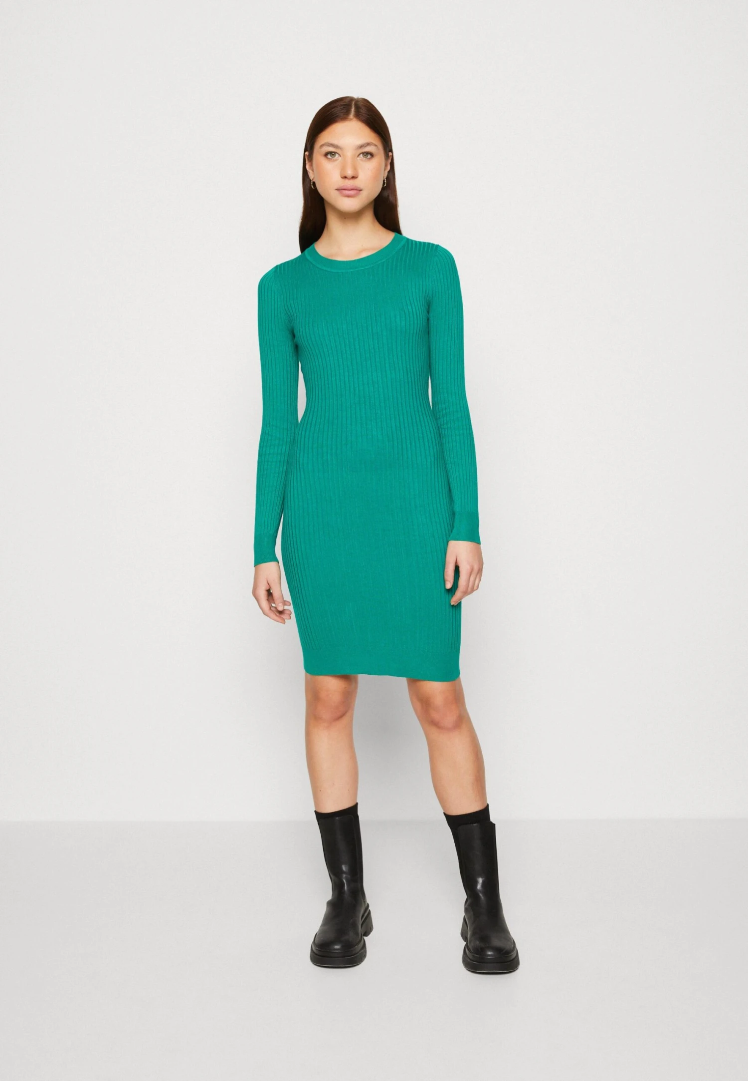 Even&Odd Crew Ausschnitt Ripp Basic Bodycon Mini Strickkleid - Shift Dress - Green 1 Even&Odd Crew Ausschnitt Ripp Basic Bodycon Mini Strickkleid - Shift Dress - Green