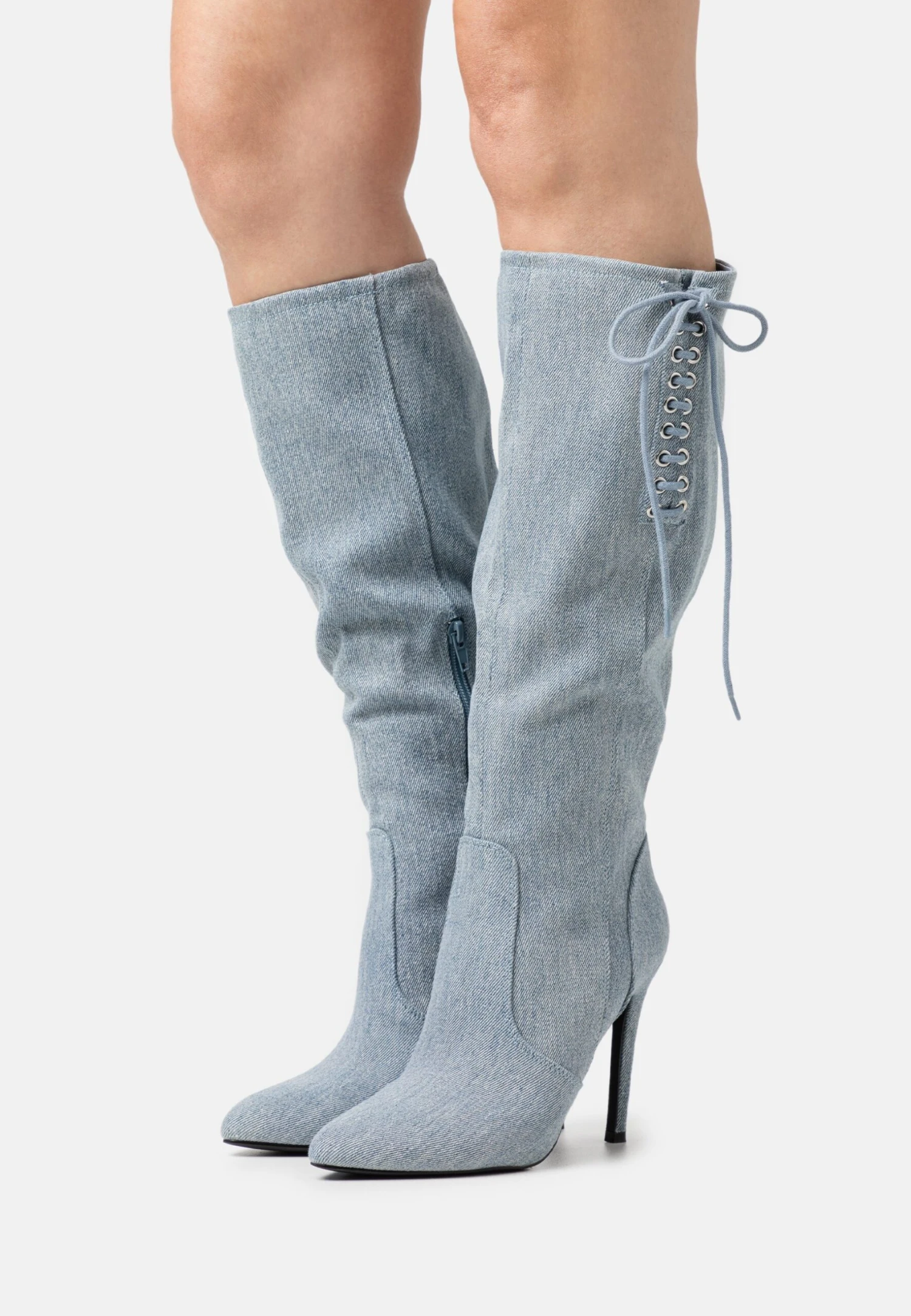 Lace-Up Boots - Blue Denim 1 Lace-Up Boots - Blue Denim
