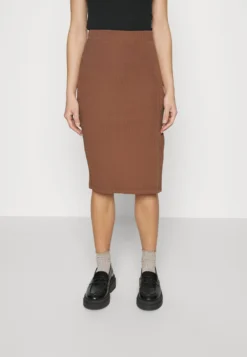 Pencil Skirt With Slit - Pencil Skirt - Brown