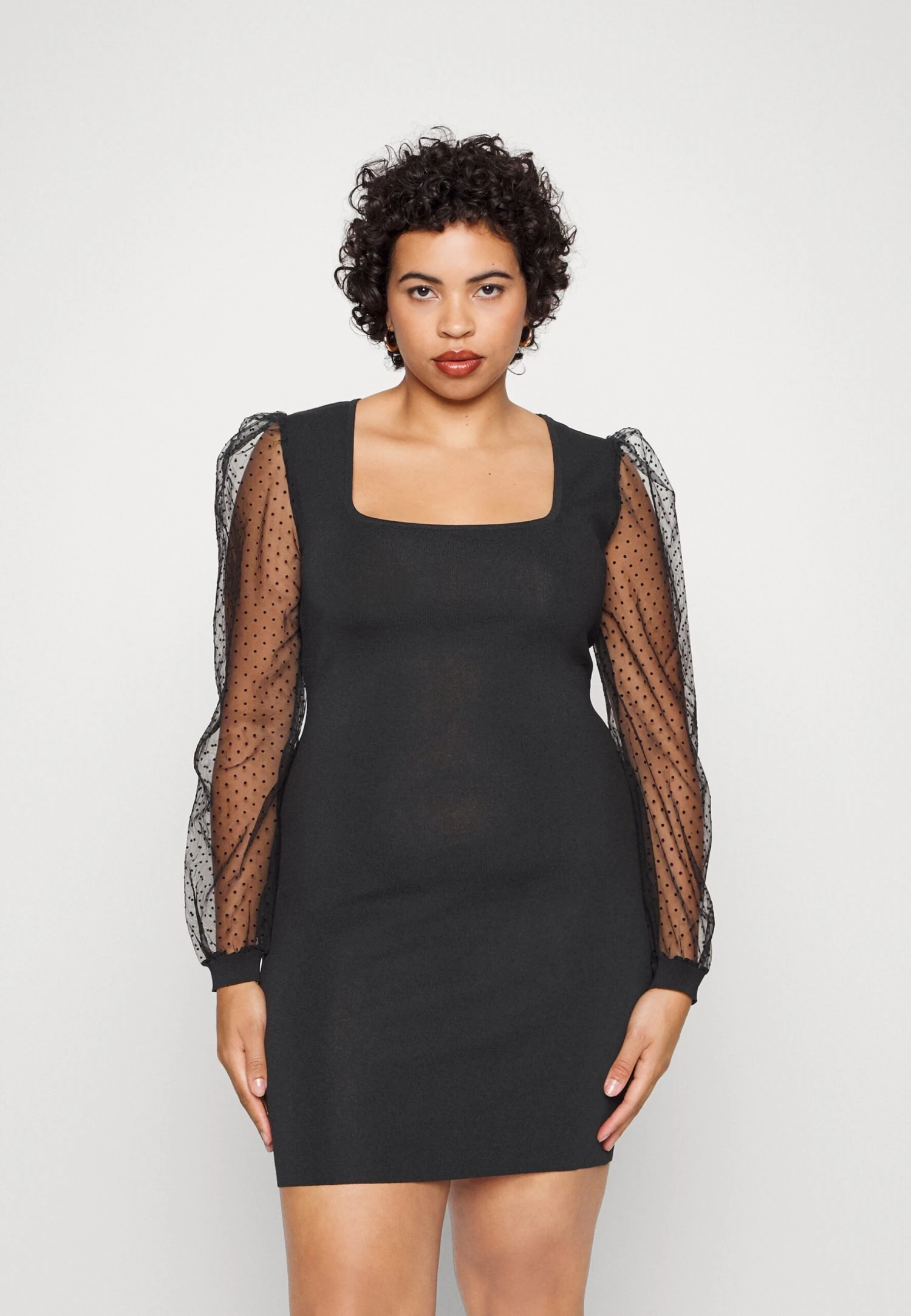 Bodycon Sleeves Low Neck Mini Dress- Jumper Dress - Black 1 Bodycon Sleeves Low Neck Mini Dress- Jumper Dress - Black