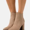 High Heeled Ankle Boots - Beige