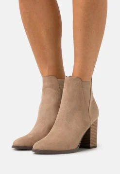 High Heeled Ankle Boots - Beige
