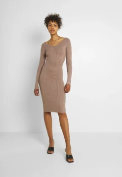 Even&Odd V Ausschnitt Ripp Mini Strickkleid - Jumper Dress